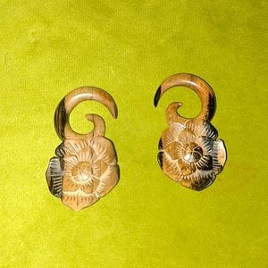 Flower Wooden Gauge Earrings